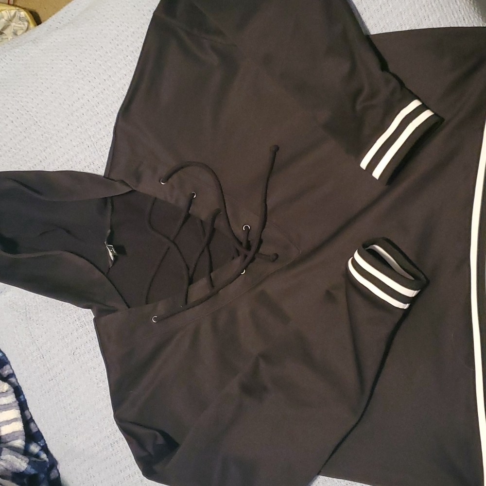 Black Hoodie With Lace Up Neck